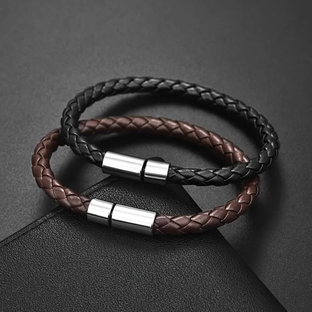 Unisex Magnetic Buckle Leather Bracelet - Picture 3 of 4